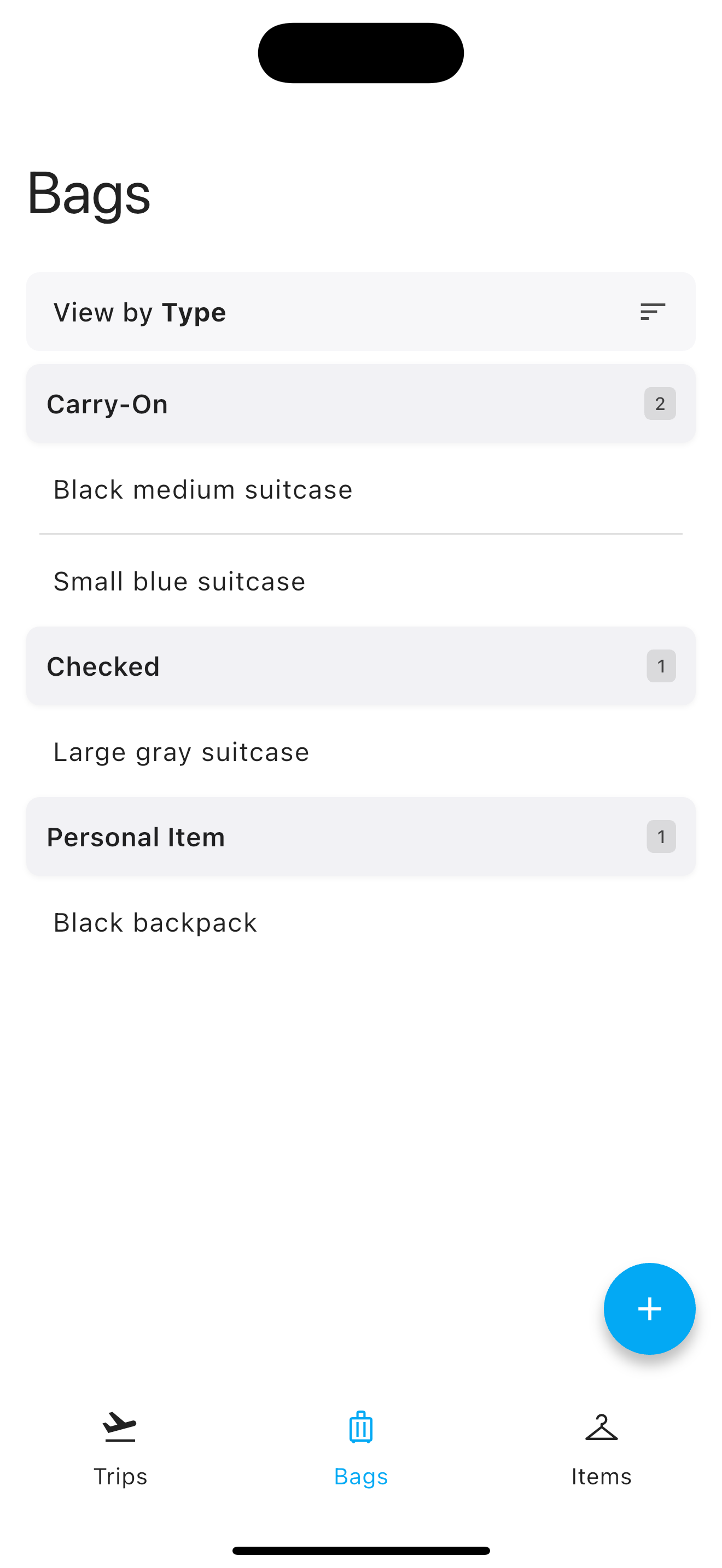 App Screenshot Bags